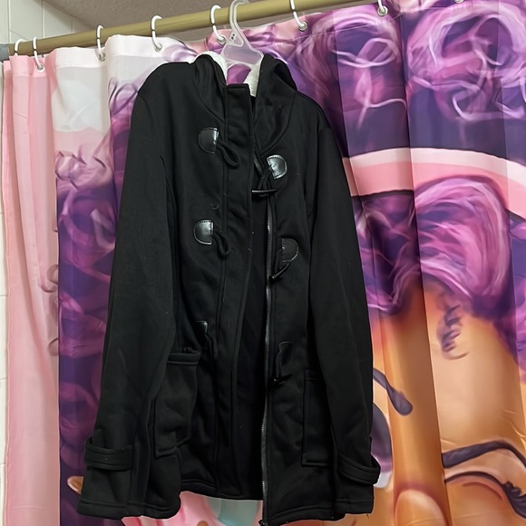 Girls, black, button, winter jacket. - Picture 2 of 2